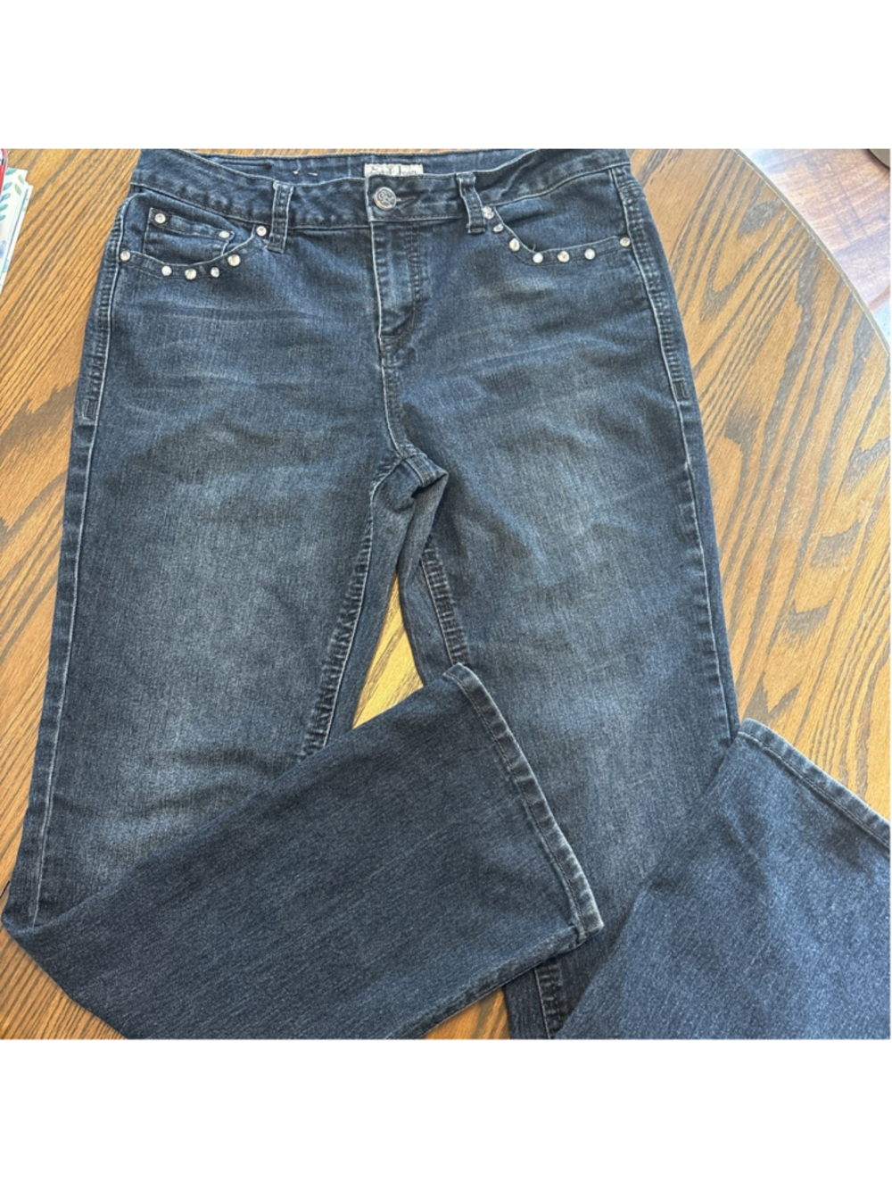 Earl Jean Women's Skinny Medium Blue Wash Rhinestone Embroidered Accents Size 12